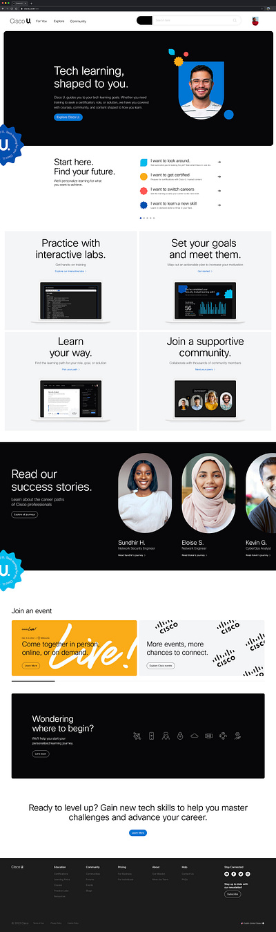 Cisco U. Landing Page cisco elearning graphic design learning ui university ux visual