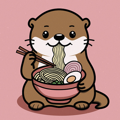 Otter eating ramen animal card cute decoration food illustration kawaii kawaii otter kids otter poster ramen whimsical