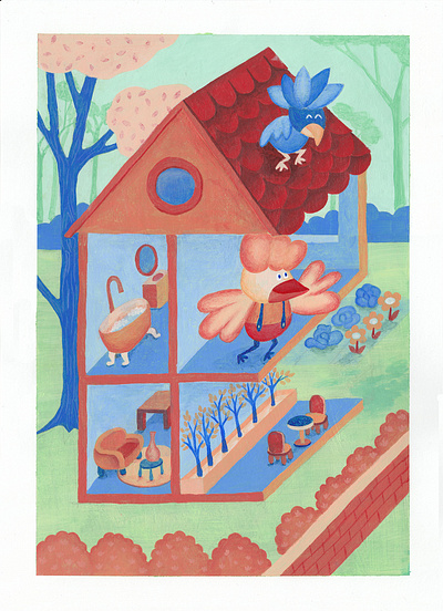 Bird house • Poster acrylic cartoon children illustration cover design drawing graphic design illustration poster print