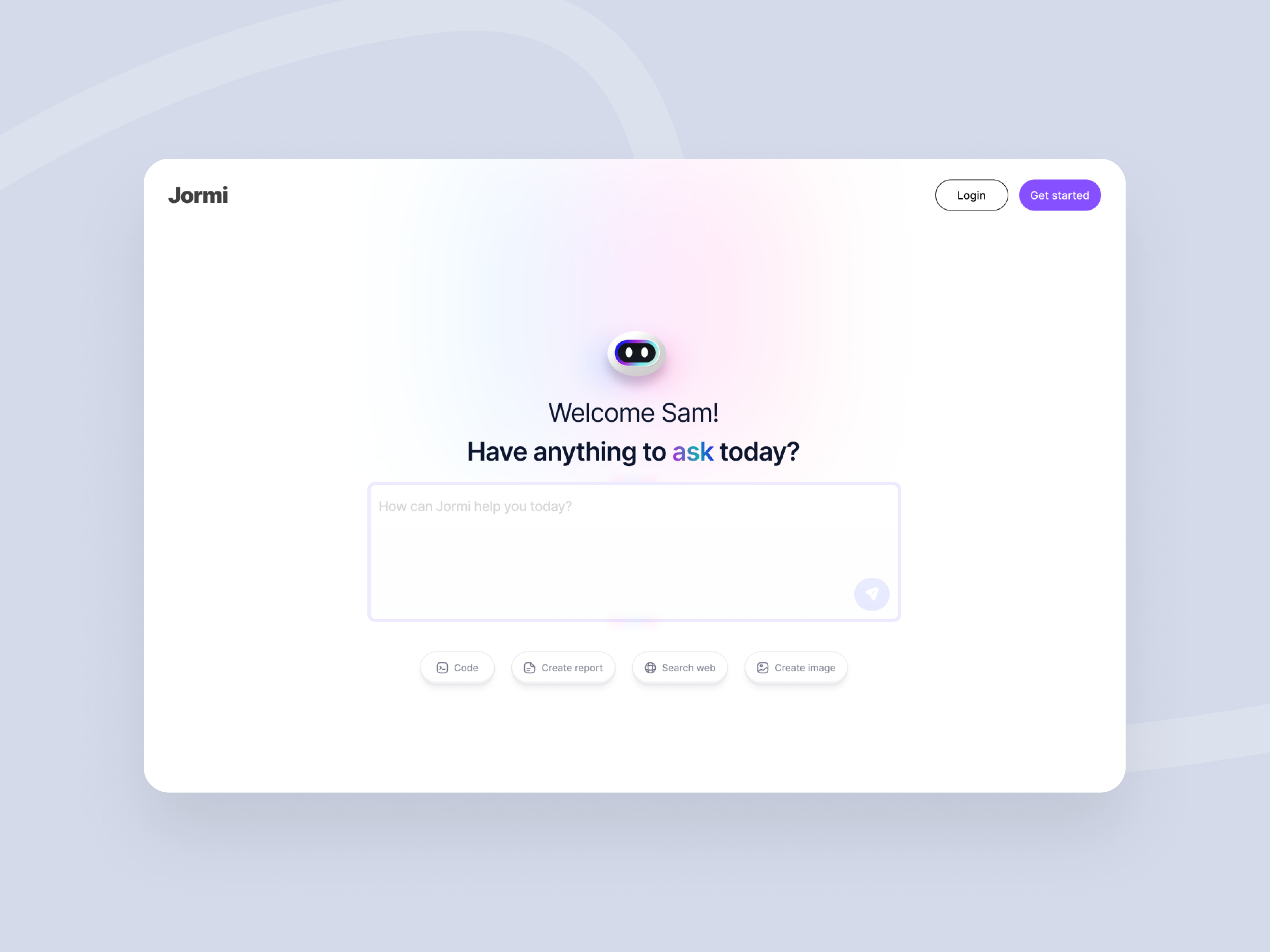 Ask Anything. Jormi’s Got You. aibot artificialintelligence bestdesign bot ui
