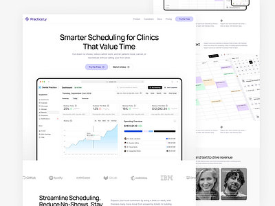 Practice Scheduler Landing Page Design analytics app b2b chart clean dashboard grc hero interaction landing page logistics product design saas scheduling ui ux web web app web design wewe