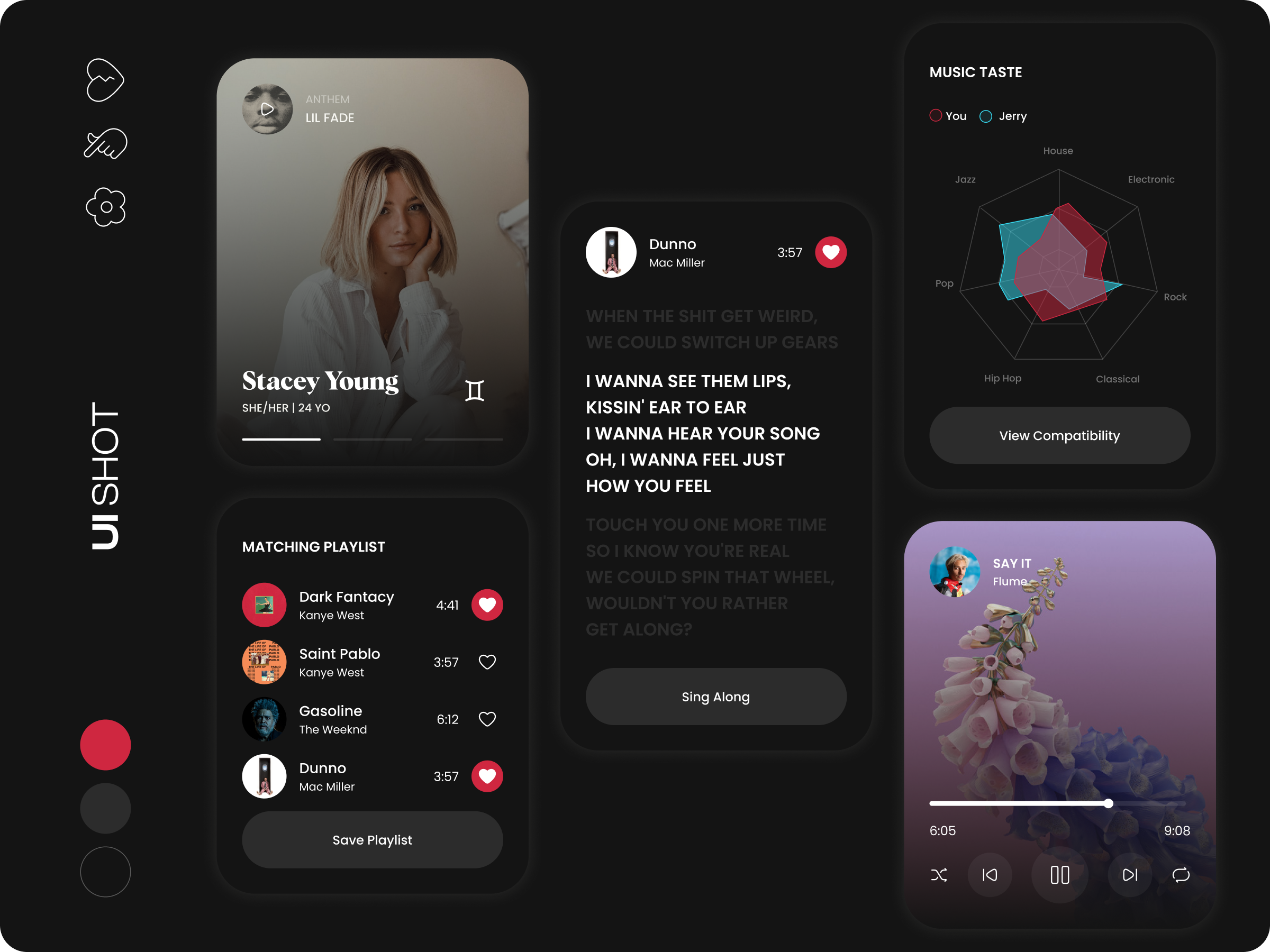 Dating Music App / UI Shot app apple music dark mode dating music playlist song spotify tinder ui ux
