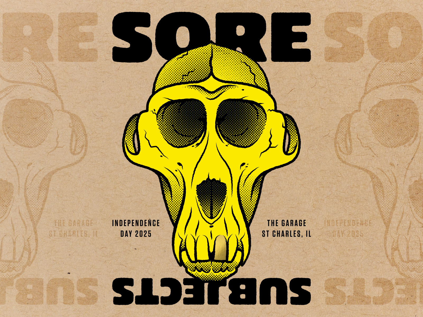 Band Poster Design ad advertising ape baboon band brand chicago concert halftone illustration music poster promotion punk risograph rock screenprint skeleton skull typography