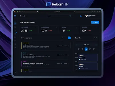 RebornHR | HRMS Webapp desktop figma graphic design saas ui ux