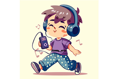 Joyful Tunes with Boy Using Headphone art artistic audiobook cartoon concert culture festival festive headphones headset hobbies listening music musical musician notes phone playing sound tunes