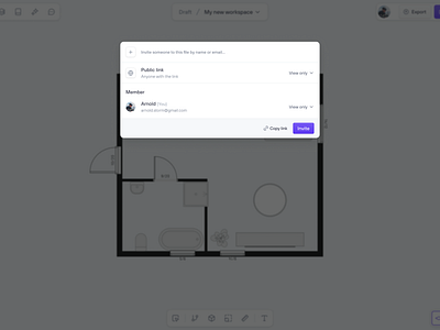 Decoroom: Virtual Interior Design App - Invite Member ai interior design comment component dashboard decor interior design interior designer invite member modal pop up product design saas share modal ui card ui component uiux upload virtual interior design web app