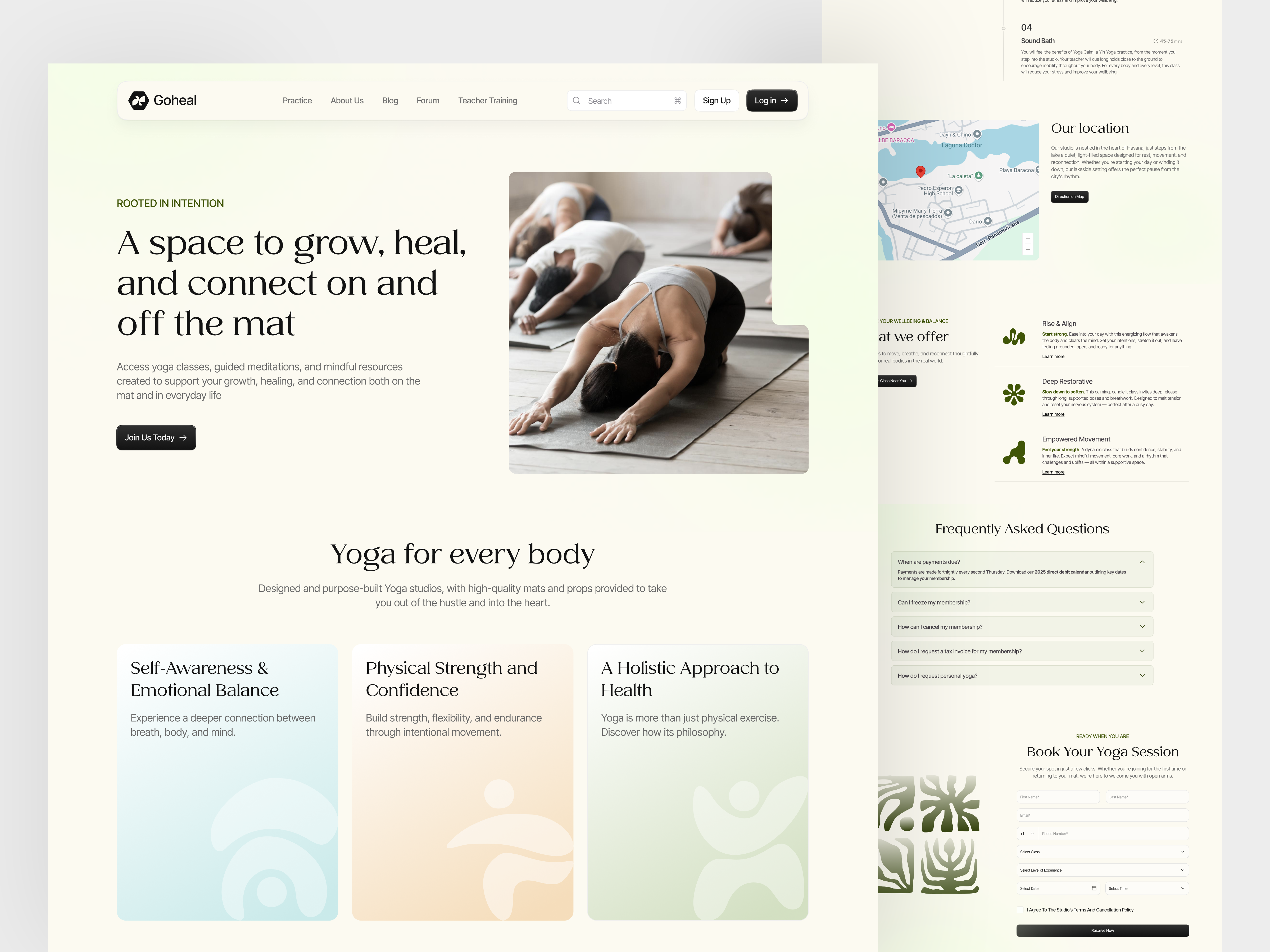 Goheal - Yoga Class Booking art booking landing page booking website card goheal illustration landing page ui ui design vector website wellness yoga class yoga class booking