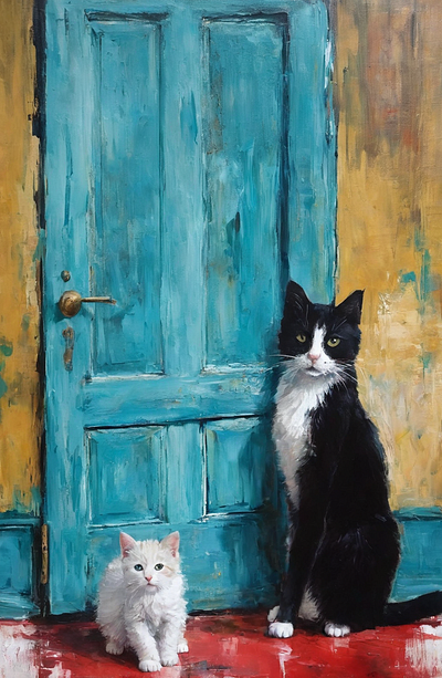 The Curious Kitten and the Watchful Mother Cat cat digital art felines graphic design illustration kitten