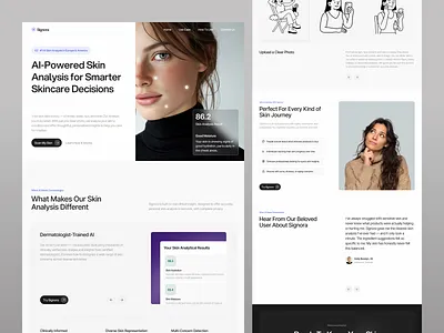 Signora - AI Skin Diagnostic Landing Page ai ai skincare artificial intelligence dermatologist landing page landing page design skin analysis skin analysis landing page skin analysis website skincare skincare landingpage skincare website ui ui design uiux uiux design ux web website website design