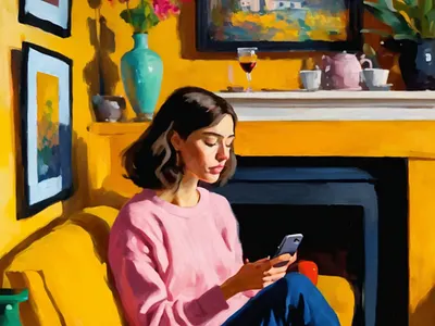 The Connected Disconnect in the Yellow Room abstract digital art graphic design human relation illustration modern life portrait surrealistic