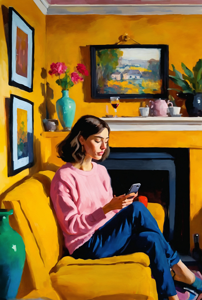 The Connected Disconnect in the Yellow Room abstract digital art graphic design human relation illustration modern life portrait surrealistic