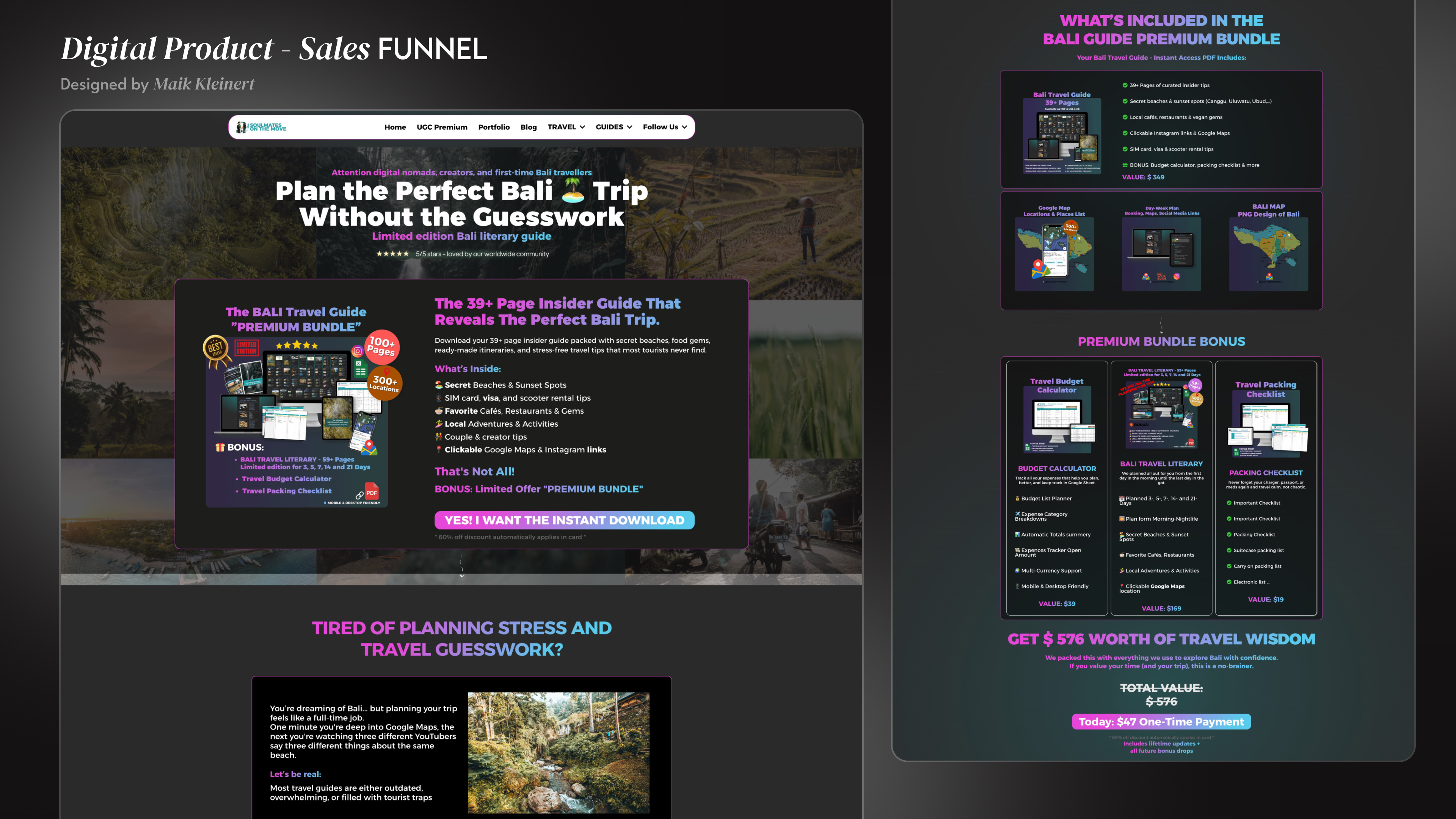 Digital Product - Sales Page "Bali Travel Guide" branding confirmation page content creator conversion funnel converstion funnel digital product funnel builder funnel design go high level gohighlevel lead magnet modern website personal brand product page product sales page sale page sales funnel travel guide webdesign