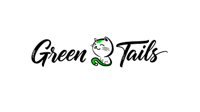 Green Tails Logo Design black brush cat clean green hand drawn illustration lettering logo simple white