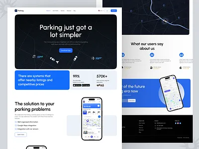 Smart Parking App – Website Landing Page UI app landing page gpsapp ios landing page location parking app parking service product design responsive design saaswebsite smart parking tracking transportation app uidesign uiux web design website design