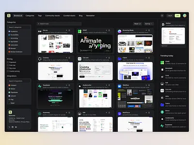 Stackradar Explore Page app design clean design clean ui dark mode design system interface interface design product design saas ui ui design user interface web app