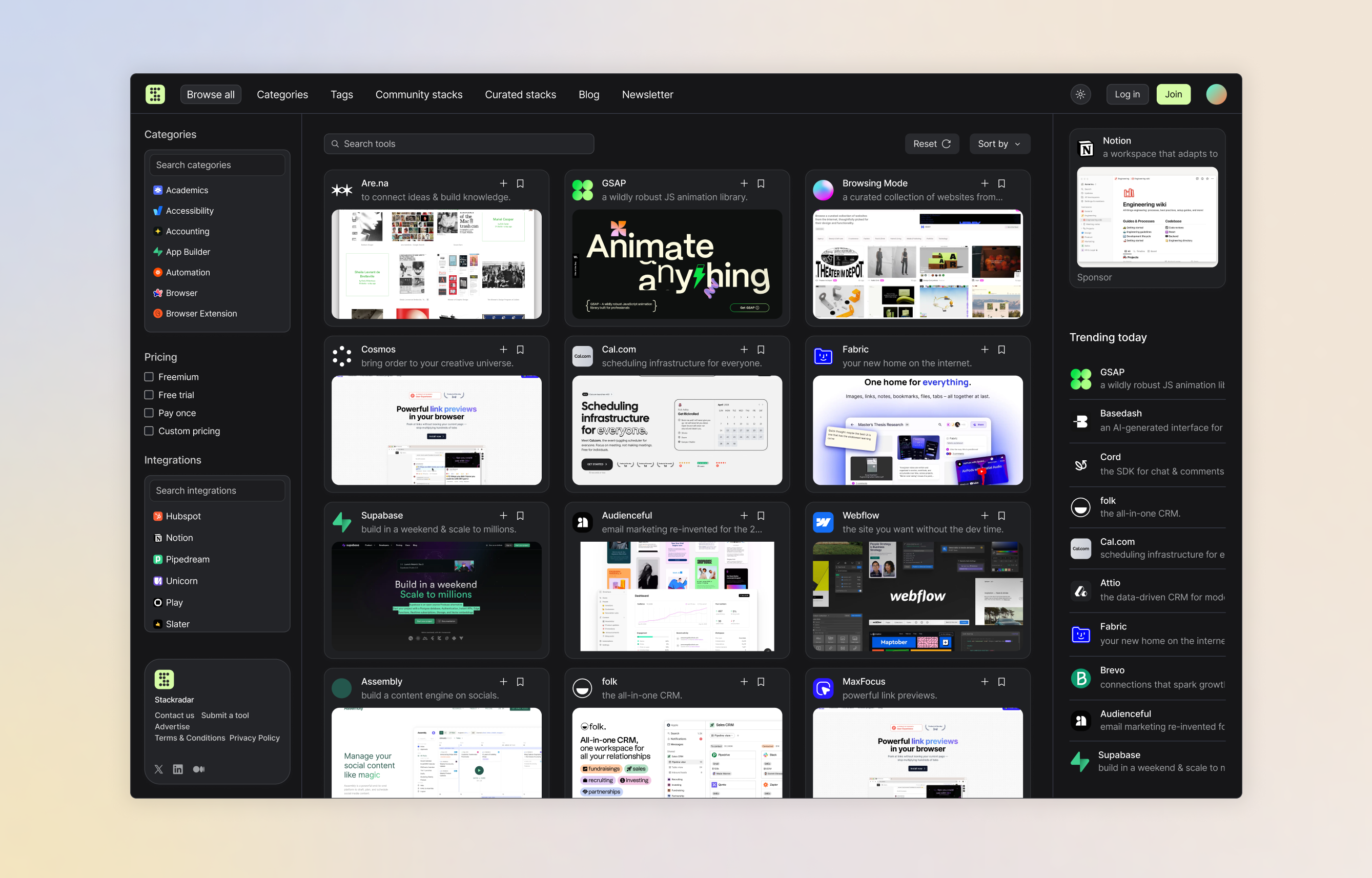 Stackradar Explore Page