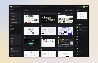 Stackradar Explore Page app design clean design clean ui dark mode design system interface interface design product design saas ui ui design user interface web app