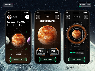 AI Planet Scan: Explore Beyond Limits! ai app design explore figma graphic design interface mars mobile mobile app mobileui motion design planet scan space ui uiux universe ux