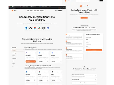 GenAI - Generative AI Website (Integration Page) ai agent ai copywriting ai platform ai tool ai web design ai website artificial intelligence blog generator chatbot ai generative ai image generator integration page landing page responsive design saas saas landing page text generator ui kit ui ux design website