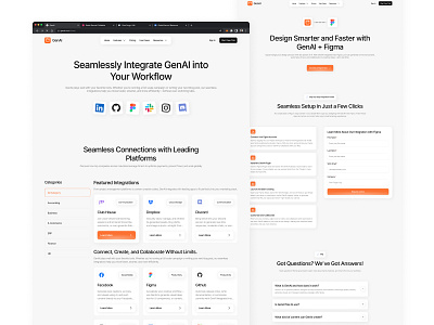 GenAI - Generative AI Website (Integration Page) ai agent ai copywriting ai platform ai tool ai web design ai website artificial intelligence blog generator chatbot ai generative ai image generator integration page landing page responsive design saas saas landing page text generator ui kit ui ux design website