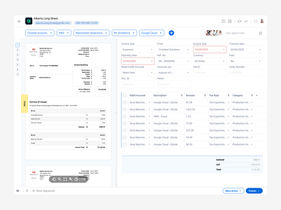 Detailed Invoice View - SaaS accountingdashboard accountingsoftware adminpanel b2binterface businessdashboard datainputui documentmetadata documentviewer financialtracking invoicedetails invoiceprocessing invoicetool saasui uxforfinance webapplication workflowapproval