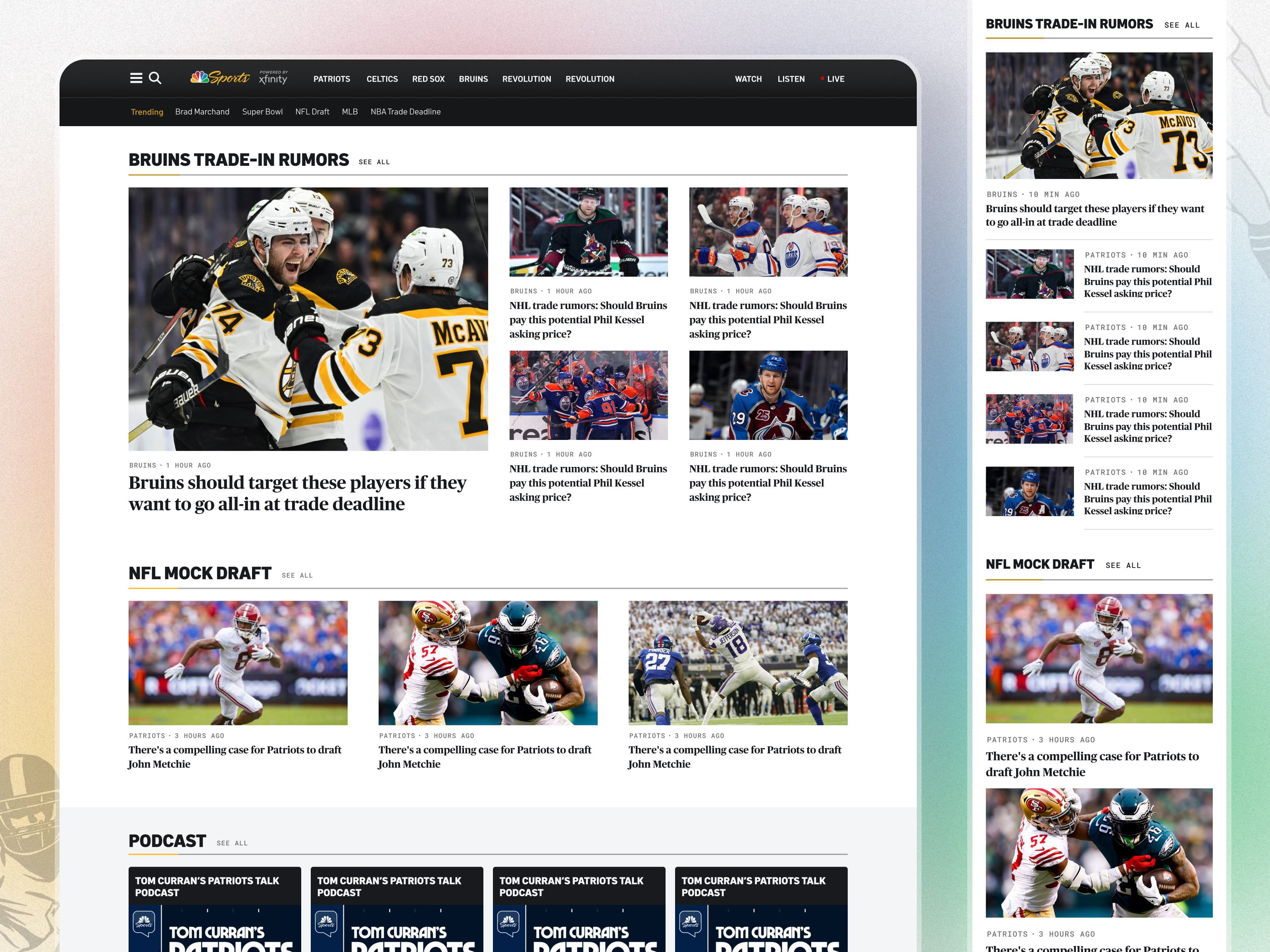 Trending News! bruins design nbc news nfl patriots podcast responsive design sports trending ui ux strategy web app