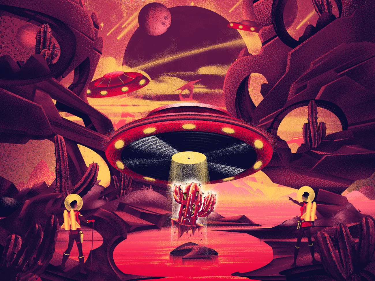 Alien · Cyber Cactus alien cactus explorer graphic design illustration music festival planet record ufo