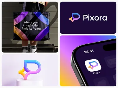 Pixora - Logo Concept 1 3d app app icon artificial intelligence branding connection creative flow identity image logo logodesign mark photography plaftorm star success symbol tech tote bag