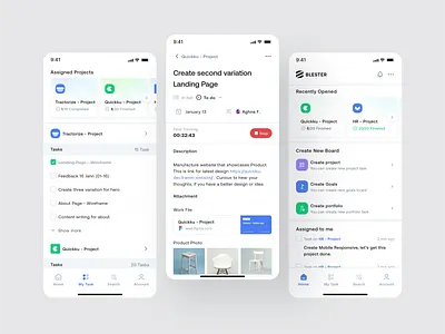 Blester - Project Management Mobile App b2b checklist clean clock in clock out dipa inhouse list view management mobile mobile app mobile application modern product design project project management saas startup streamline teamwork ui design