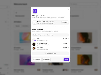 Share your project — Untitled UI invite team invite users modal product design share share modal ui design user interface
