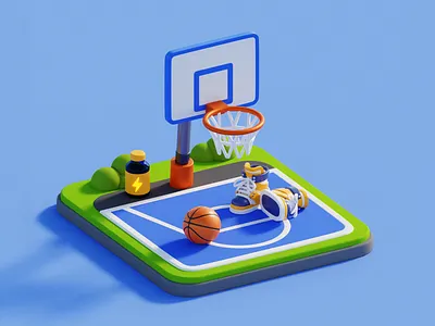 Basketball Court 3d 3d illustration basket basketball basketball court blender court cycles game asset illustration isometric stylized