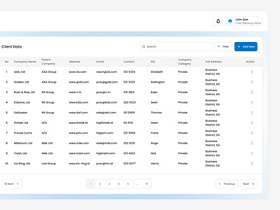 Client Data Management – Admin Dashboard adminui clientmanagement crm dashboarddesign datatable enterpriseux minimaldesign uidesign uxdesign webapp yeedevstudio