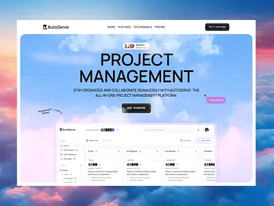 Project Management Landing Page colorful header hero section landing page landing page design management project project management saas ui ui design ui ux ux web web app web design web tool