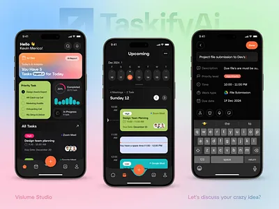 AI Productivity App UI – Smarter Tasks with TaskifyAI Mobile ai ai productivity ai saas app design dark mode data visualization design inspiration gradient ui minimal ui mobile app mobile ux modern design productivity tool saas dashboard smart assistant task manager ui design user interface ux ui workflow planner