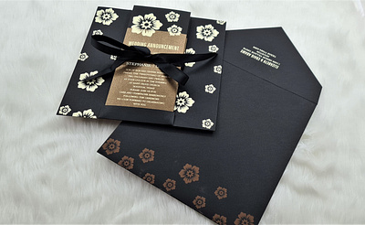 Black Matte Floral Themed - Screen Printed Wedding Invitation