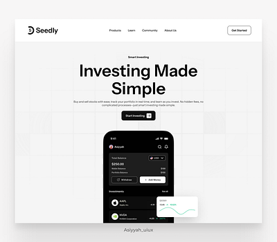 Hero Section-Seedly Landing Page design fintech landing page ui uidesign uiux web web design