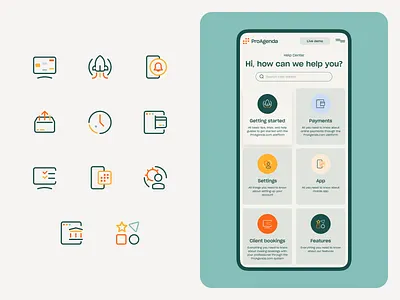 Help Center UI & Icon Set for ProAgenda App branding design design studio digital art digital illustration graphic design icon icon design illustration illustrator logo mobile design outline outline icon outline illustration sport app ui