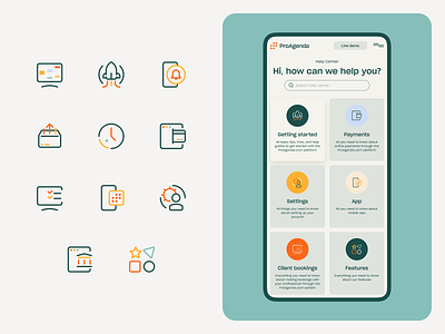 Help Center UI & Icon Set for ProAgenda App branding design design studio digital art digital illustration graphic design icon icon design illustration illustrator logo mobile design outline outline icon outline illustration sport app ui