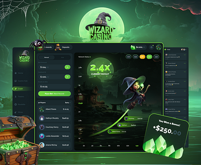 Wizard Casino UI – Ride the Magic Multiplier crash game ui design cryptocasinodesign fantasygamingux igaming website uiux immersiveigaming livebettinginterface magicmultiplierdesign witch theme crash game interface wizardcasinoui