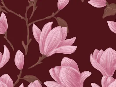 Delicate Pink Flowers on Dark Red. Seamless pattern fabric fashion floral flower packaging pattern red seamless textile