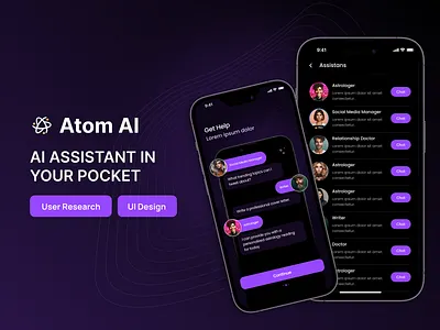 Atom AI – Your Smart Assistant in Your Pocket aiapp aiassistant aiux appinterface chatappdesign dailyui darkui designcasestudy designprocess minimaldesign mobiledesign mobileux productdesign smartassistant techdesign ui uiinspiration userresearch ux uxwriting