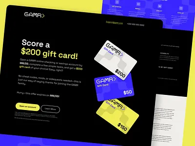 GAMER - Gift Card Webpage branding design digital bank gamer gamer bank graphic design high performance baking logo niche nymbus streamer streamer bank streamers ui