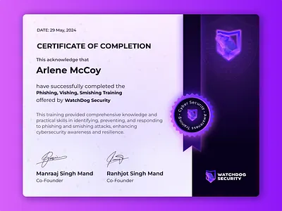 Elegant Certificate Design for WatchDog Security 🛡️ best certificate design best certiificate design branding certificate certificate design certificatedesign cyber security certiface design cyber security certificate latest certificate design modern certificate design online course certificate design online training certification saas ui ux