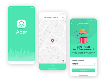 Aber – Ride-Hailing App UI with Clean and Engaging Design appinterface branding cleanui dailyui design dribbbleshots figmadesign graphic design illustration logo minimaldesign mobileappdesign modernapp productdesign referralprogram ridehailingapp ui userexperience uxuidesign vector