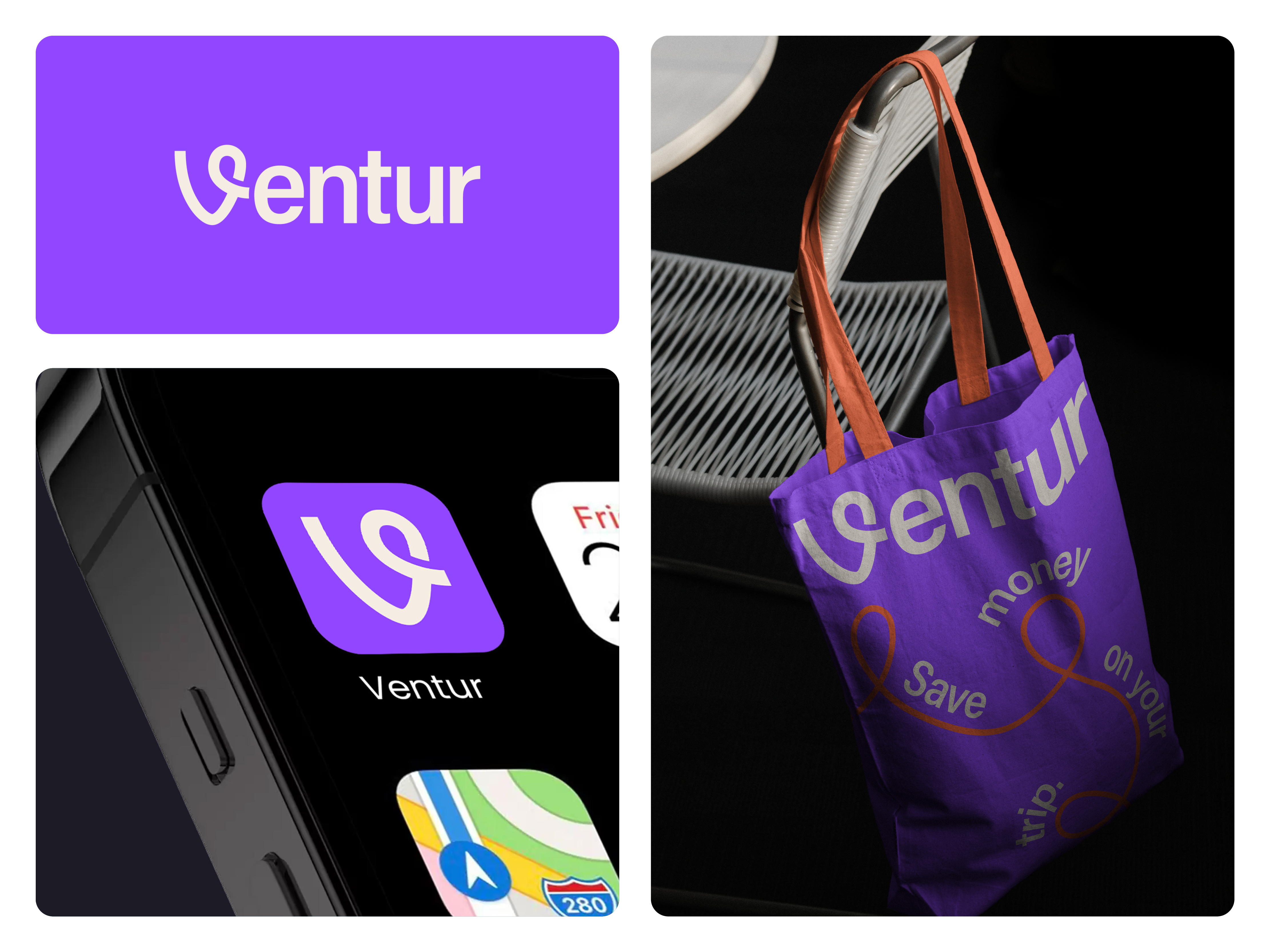 Ventur—Branding brand identity branding logo purple simple travel v monogram ventur wordmark