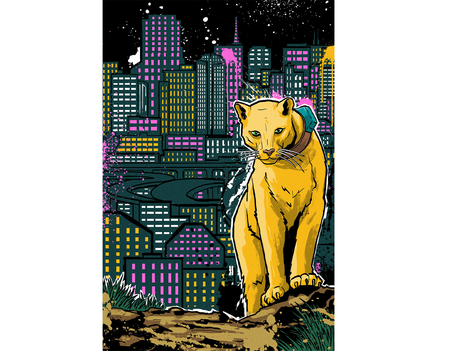 Roaming the city adobe bobcat brush california citylights cityscape digitalillustration graffitiinspired muti nature natureconservation science streetart urbannature wacomgallery