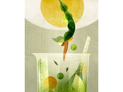 Green Routine cocktail diet dive editorial egg fitness heath illustration mix peas poster routine smoothie sport vegetables wellbeing woman yoga