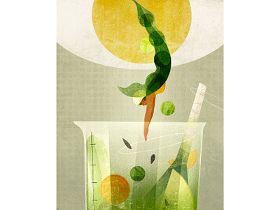 Green Routine cocktail diet dive editorial egg fitness heath illustration mix peas poster routine smoothie sport vegetables wellbeing woman yoga