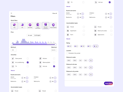 Filters 3d 3d icons ai airbnb app filter hometogo inspo lilac mobile purple ui ux vacation web