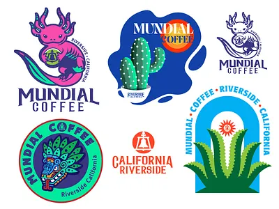 Mundial Coffee Summer agava axolotl cactus california coffee drink illustration latino logo mundial nature plant sticker summer